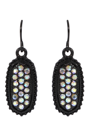 S1-4-1-VE1443BKAB - BLACK AB OVAL TEXTURE PAVE RHINESTONE CLASSIC EARRINGS/1PAIR