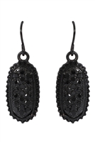 S1-4-1-VE1443BKBK - BLACK OVAL TEXTURE PAVE RHINESTONE CLASSIC EARRINGS/1PAIR