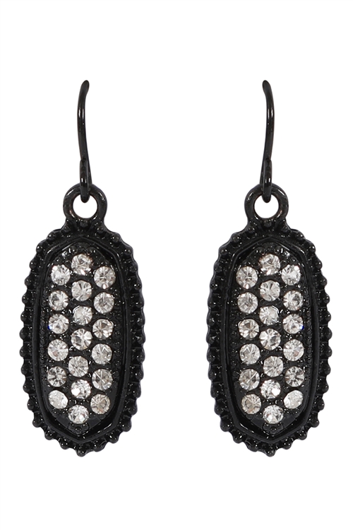 S1-4-1-VE1443BKCL - BLACK CLEAR OVAL TEXTURE PAVE RHINESTONE CLASSIC EARRINGS/1PAIR