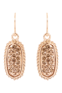 S1-5-4-VE1443GDGDTZ - GOLD TOPAZ OVAL TEXTURE PAVE RHINESTONE CLASSIC EARRINGS/1PAIR