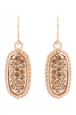 S1-5-4-VE1443GDGDTZ - GOLD TOPAZ OVAL TEXTURE PAVE RHINESTONE CLASSIC EARRINGS/1PAIR