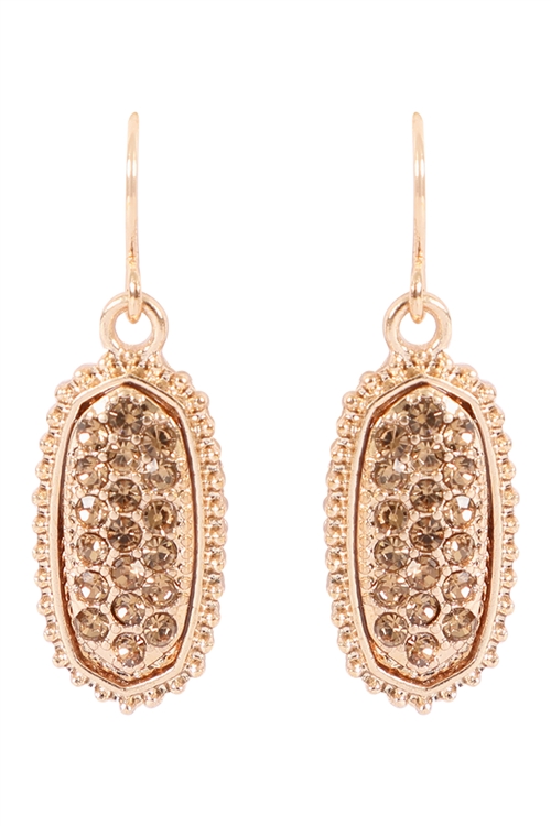 S1-5-4-VE1443GDGDTZ - GOLD TOPAZ OVAL TEXTURE PAVE RHINESTONE CLASSIC EARRINGS/1PAIR