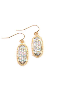 SA4-2-2-VE1443GDRHAB GOLD AB OVAL TEXTURE PAVE RHINESTONE CLASSIC EARRINGS/1PAIR