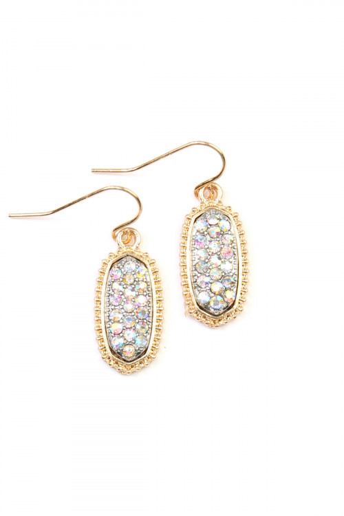 SA4-2-2-VE1443GDRHAB GOLD AB OVAL TEXTURE PAVE RHINESTONE CLASSIC EARRINGS/1PAIR