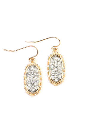 SA4-2-2-VE1443GDRHCL GOLD CLEAR OVAL TEXTURE PAVE RHINESTONE CLASSIC EARRINGS/1PAIR