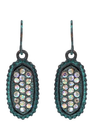 S6-5-1-VE1443PAAB - TURQUOISE AB OVAL TEXTURE PAVE RHINESTONE CLASSIC EARRINGS/1PAIR