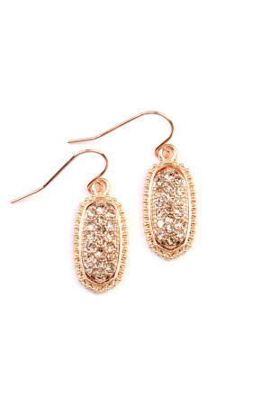 SA4-2-2-VE1443RGRGPE ROSE GOLD PEACH OVAL TEXTURE PAVE RHINESTONE CLASSIC EARRINGS/1PAIR