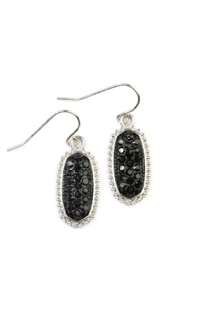 SA4-2-2-VE1443RHBKBK SILVER BLACK OVAL TEXTURE PAVE RHINESTONE CLASSIC EARRINGS /1PAIR