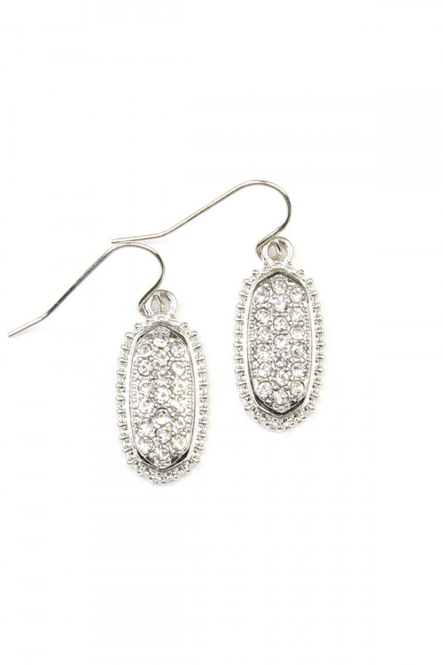 SA4-2-2-VE1443RHRHCL SILVER CLEAR OVAL TEXTURE PAVE RHINESTONE CLASSIC EARRINGS/1PAIR