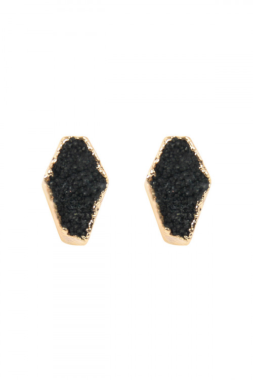 S7-4-3-VE1844GDBK BLACK GEOMETRIC SHAPE DRUZY STONE POST/ STUD EARRINGS/6PAIRS