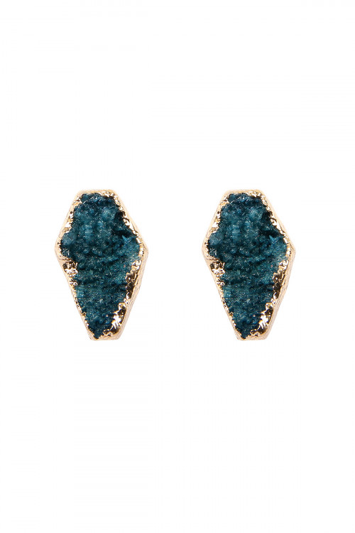 S7-4-3-VE1844GDTL TEAL GEOMETRIC SHAPE DRUZY STONE POST/ STUD EARRINGS/6PAIRS