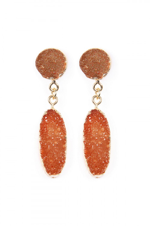 S7-5-3-VE1847GDNT NATURAL OVAL DRUZY POST DROP EARRINGS/6PAIRS