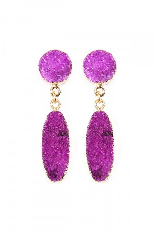 S65-2-VE1847GDPU PURPLE OVAL DRUZY POST DROP EARRINGS/6PAIRS