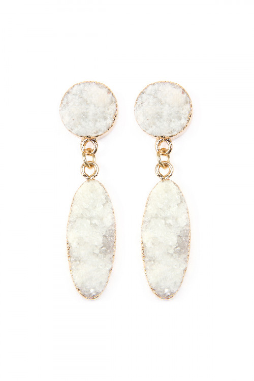 S6-5-2-VE1847GDWT WHITE OVAL DRUZY POST DROP EARRINGS/6PAIRS