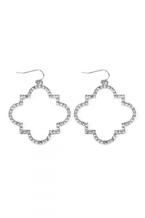 A1-2-3-VE2162RHCL RHODIUM CLEAR RHINESTONE QUATREFOIL HOOK EARRINGS/6PAIRS