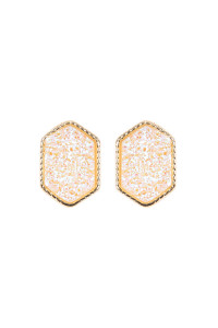 S7-5-2-VE2334GDAB GOLD IRIDESCENT WHITE DRUZY HEXAGON POST EARRINGS/1PC