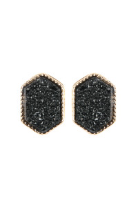 S21-4-4-VE2334GDBK GOLD BLACK DRUZY HEXAGON POST EARRINGS/1PC