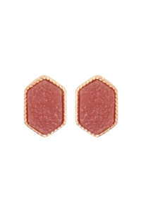 S17-10-2-VE2334GDBU - GOLD BURGUNDY DRUZY HEXAGON POST EARRINGS/1PC