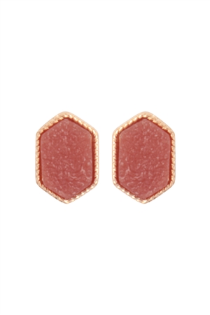 S17-10-2-VE2334GDBU - GOLD BURGUNDY DRUZY HEXAGON POST EARRINGS/1PC