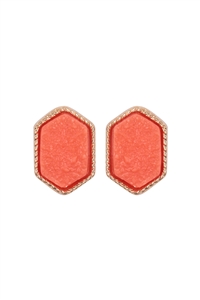 S17-10-2-VE2334GDCO - GOLD CORAL DRUZY HEXAGON POST EARRINGS/1PC