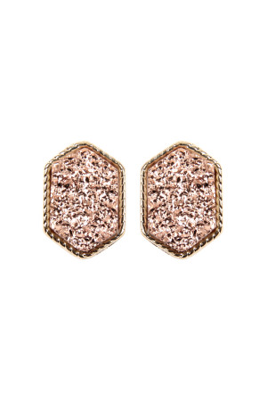 S7-5-2-VE2334GDCP CHAMPAGNE DRUZY HEXAGON POST EARRINGS/1PC