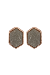 S17-10-2-VE2334GDDGY - GOLD DARK GRAY DRUZY HEXAGON POST EARRINGS/1PC