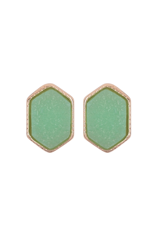 S5-5-1-VE2334GDDMN - GOLD DARK MINT DRUZY HEXAGON POST EARRINGS/1PC