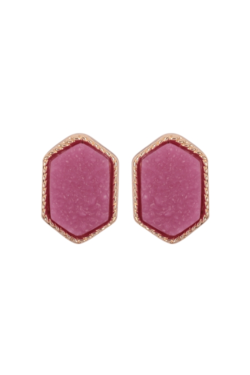 S17-10-2-VE2334GDFU - GOLD FUCHSIA DRUZY HEXAGON POST EARRINGS/1PC