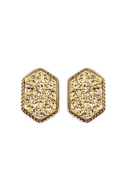 S21-4-4-VE2334GDGD - DRUZY HEXAGON POST EARRINGS - GOLD/1PC