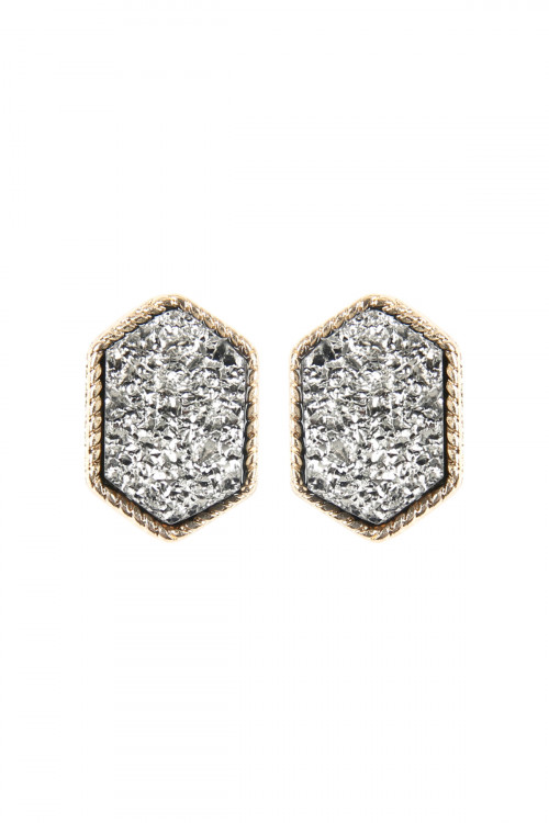 S21-4-4-VE2334GDHE GOLD HEMATITE DRUZY HEXAGON POST EARRINGS/1PC