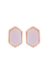 S5-5-1-VE2334GDLV - GOLD LAVENDER DRUZY HEXAGON POST EARRINGS/1PC