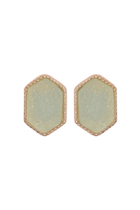 S17-10-2-VE2334GDMN - GOLD MINT DRUZY HEXAGON POST EARRINGS/1PC