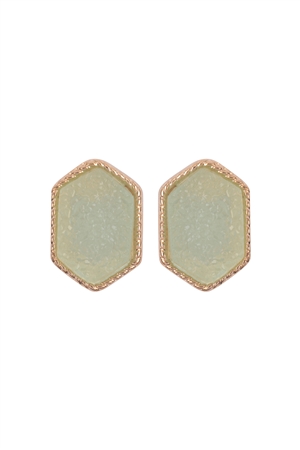 S17-10-2-VE2334GDMN - GOLD MINT DRUZY HEXAGON POST EARRINGS/1PC