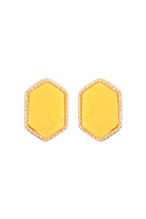 S17-10-2-VE2334GDMU - GOLD MUSTARD DRUZY HEXAGON POST EARRINGS/1PC