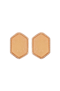 S5-5-1-VE2334GDPE - GOLD PEACH DRUZY HEXAGON POST EARRINGS/1PC