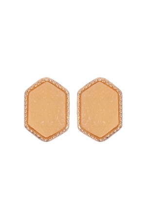 S5-5-1-VE2334GDPE - GOLD PEACH DRUZY HEXAGON POST EARRINGS/1PC