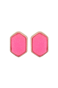 S17-10-2-VE2334GDPK - GOLD PINK DRUZY HEXAGON POST EARRINGS/1PC