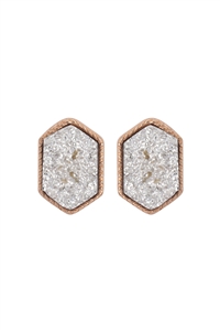 S5-5-1-VE2334GDSV - GOLD SILVER DRUZY HEXAGON POST EARRINGS/1PC