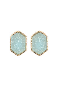 S21-4-4-VE2334GDTQ TURQUOISE DRUZY HEXAGON POST EARRING/1PC