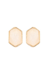 S21-4-4-VE2334GDWT GOLD WHITE DRUZY HEXAGON POST EARRINGS/1PC