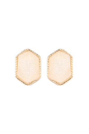 S21-4-4-VE2334GDWT GOLD WHITE DRUZY HEXAGON POST EARRINGS/1PC