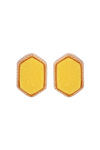 S5-5-1-VE2334GDYL - GOLD YELLOW DRUZY HEXAGON POST EARRINGS/1PC