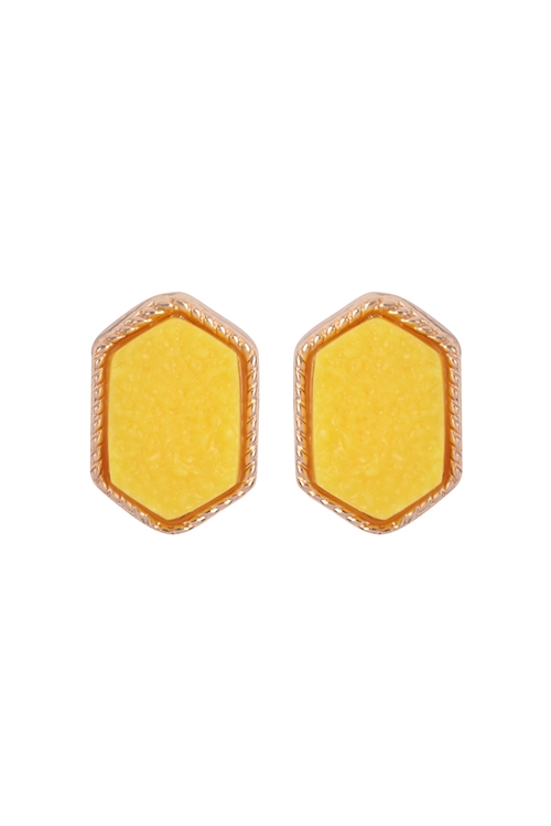 S5-5-1-VE2334GDYL - GOLD YELLOW DRUZY HEXAGON POST EARRINGS/1PC