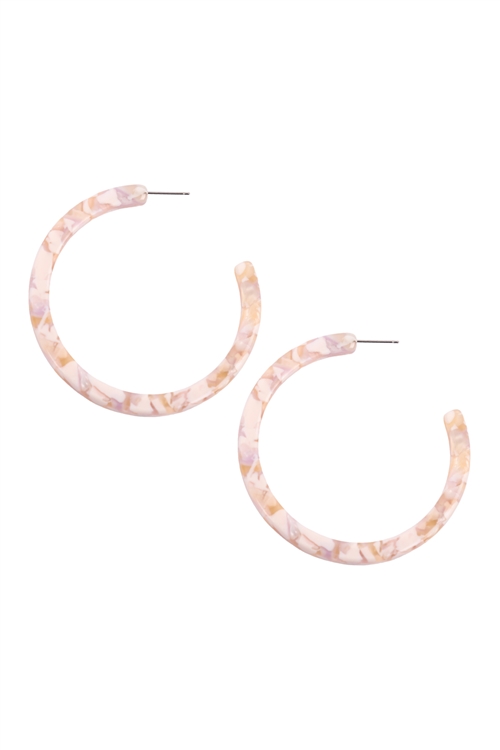 S1-6-4-VE2362IVLV - ACETATE POST HOOP EARRINGS - IVORY LAVENDER/6PCS