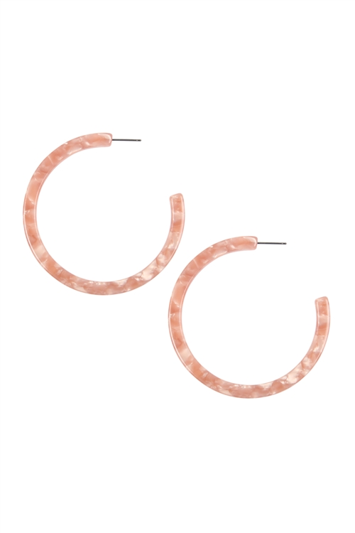 S1-6-4-VE2362PE - 2.5" ACETATE POST HOOP EARRINGS - PEACH/6PCS