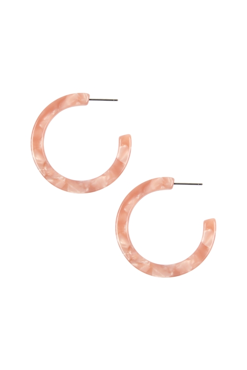 S1-6-4-VE2364PE - 1.5" ACETATE POST HOOP EARRINGS - PEACH/6PCS