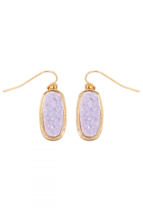 237-E-VE2371GDLV GOLD LAVENDER 1 inch FACETED DRUZY HOOK EARRINGS/6PAIRS