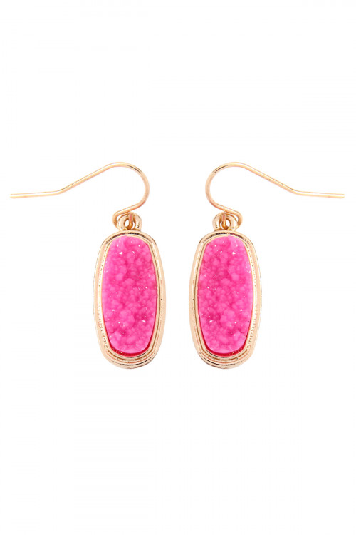 237-H-VE2371GDPK GOLD PINK 1 inch FACETED DRUZY HOOK EARRINGS/6PAIRS