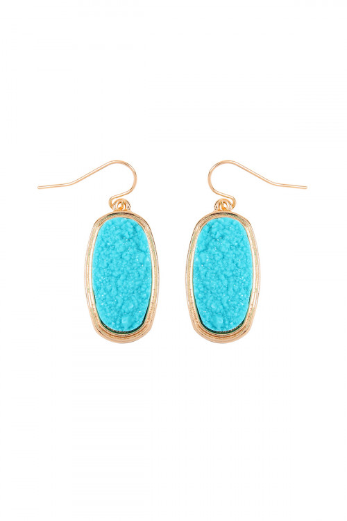 S23-8-2-VE2372GDAQ - AQUA 1.25 inches OVAL DRUZY HOOK EARRINGS/6PAIRS