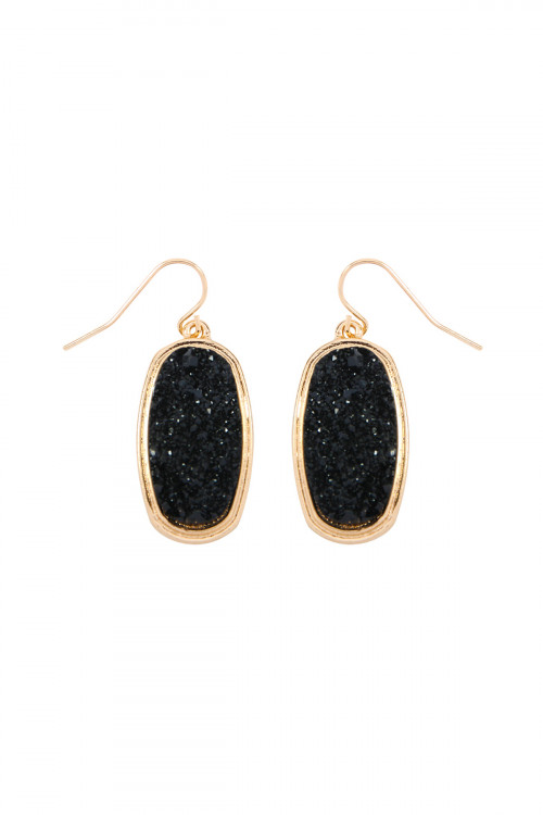 S23-8-2-VE2372GDBK - BLACK 1.25 inches OVAL DRUZY HOOK EARRINGS/6PAIRS